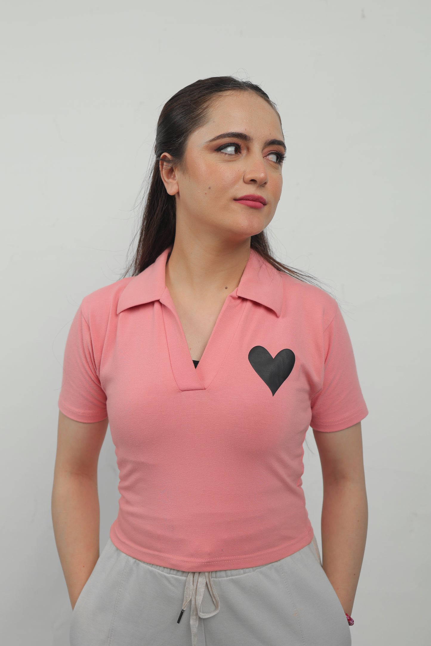 ELUX Minimal Heart Polo Crop Top front 