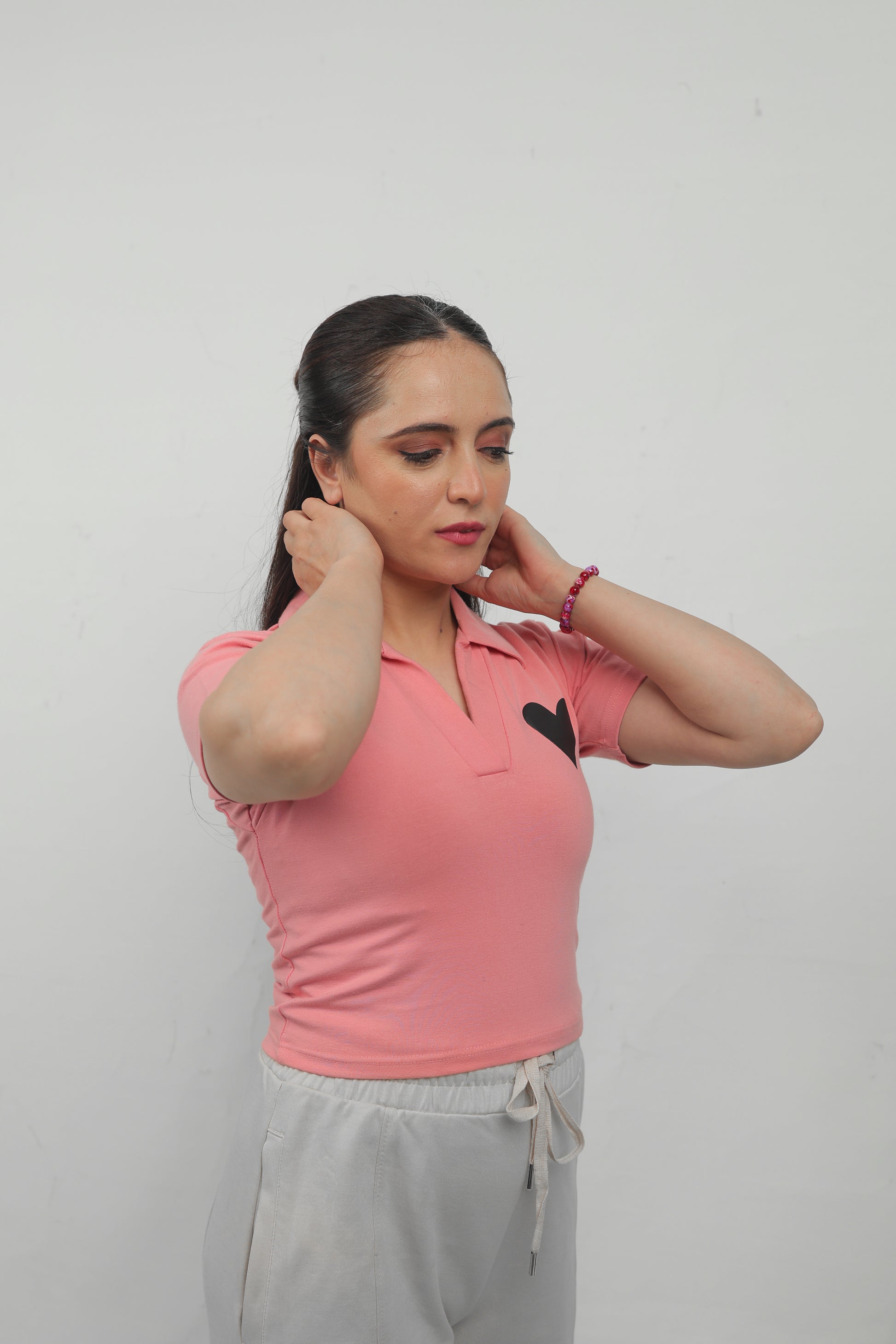 ELUX Minimal Heart Polo Crop Top angled view