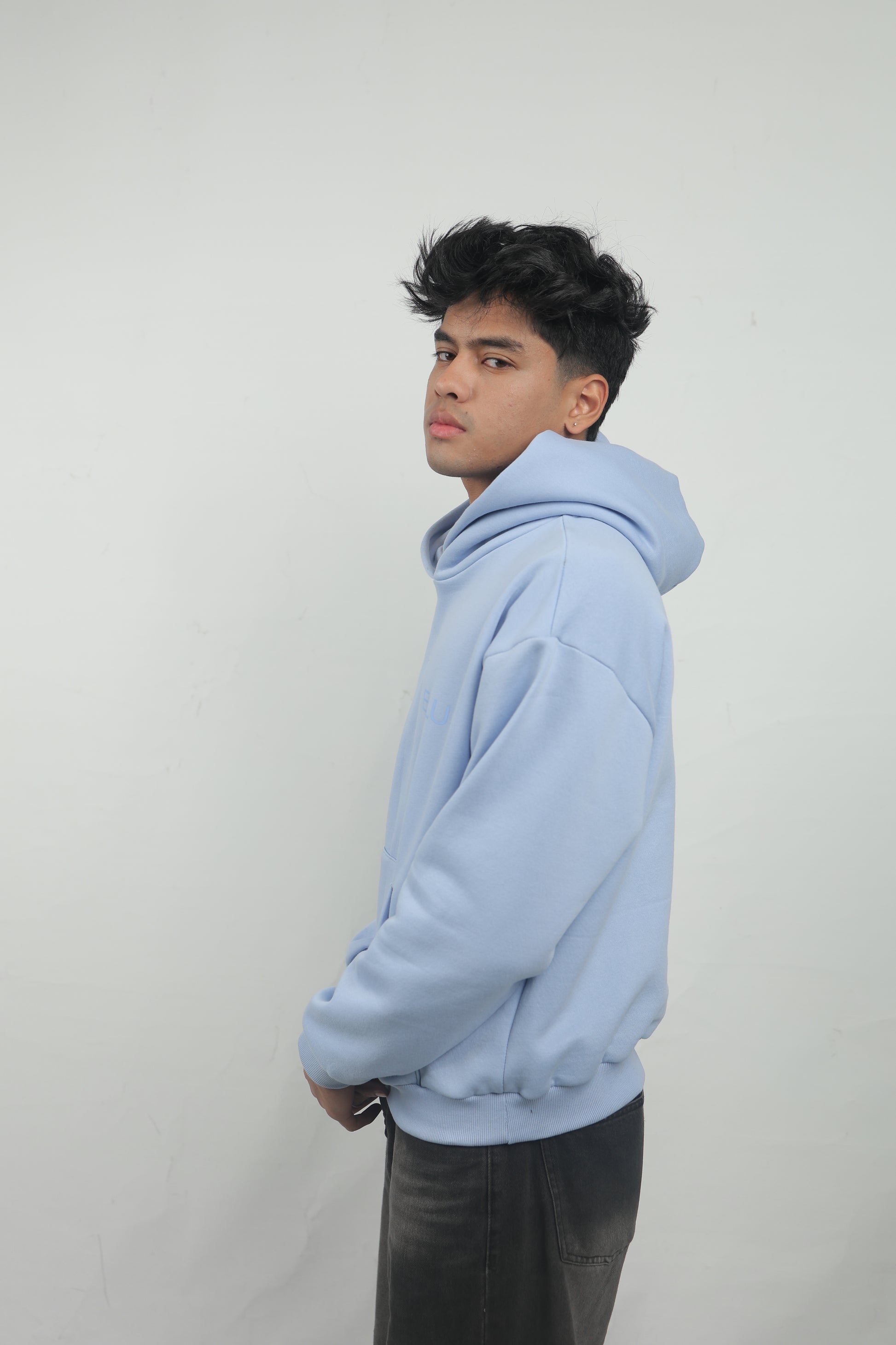 ELUX Minimal Text Hoodie side view